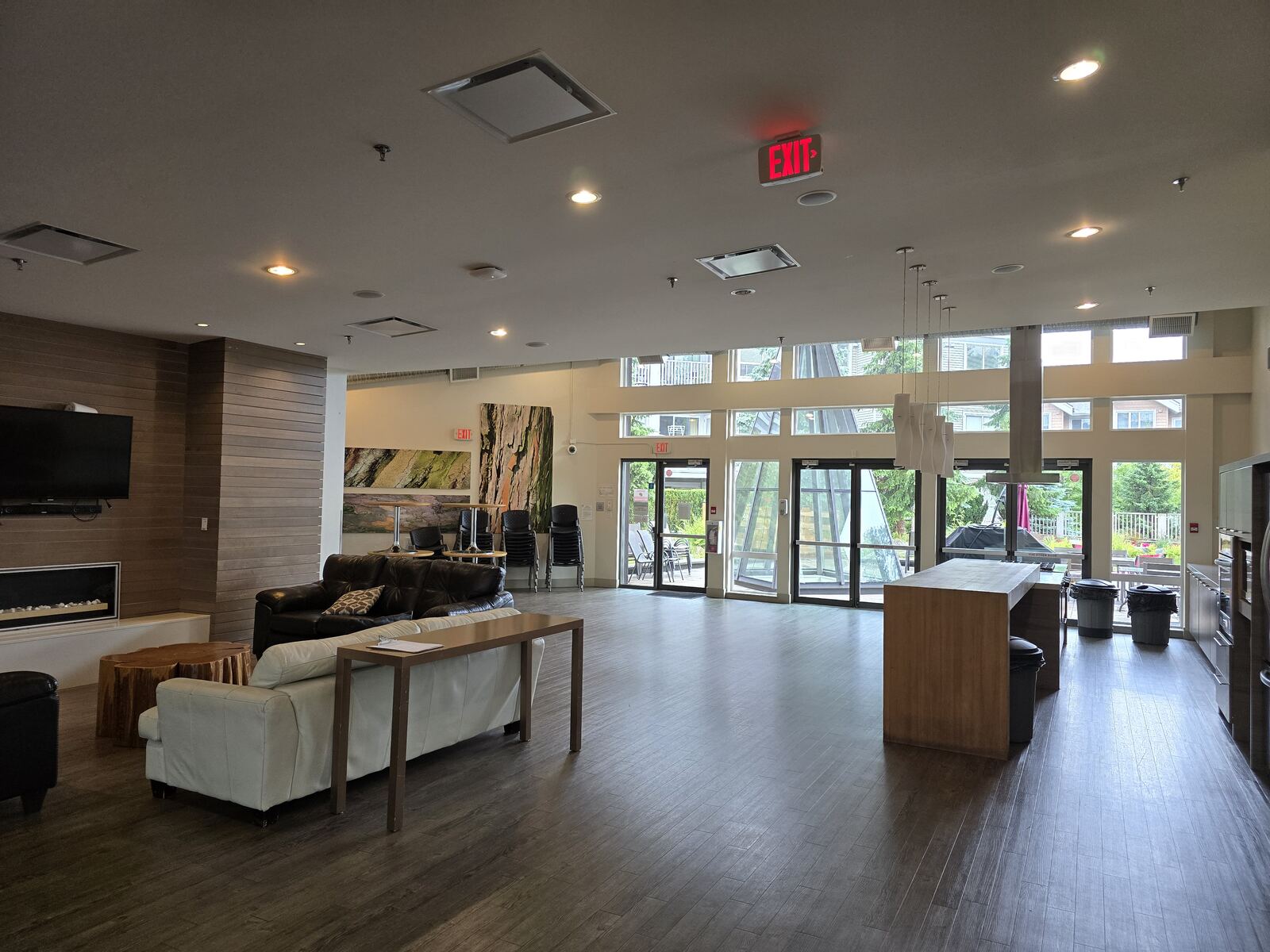 Owners lounge with fireplace and seating
