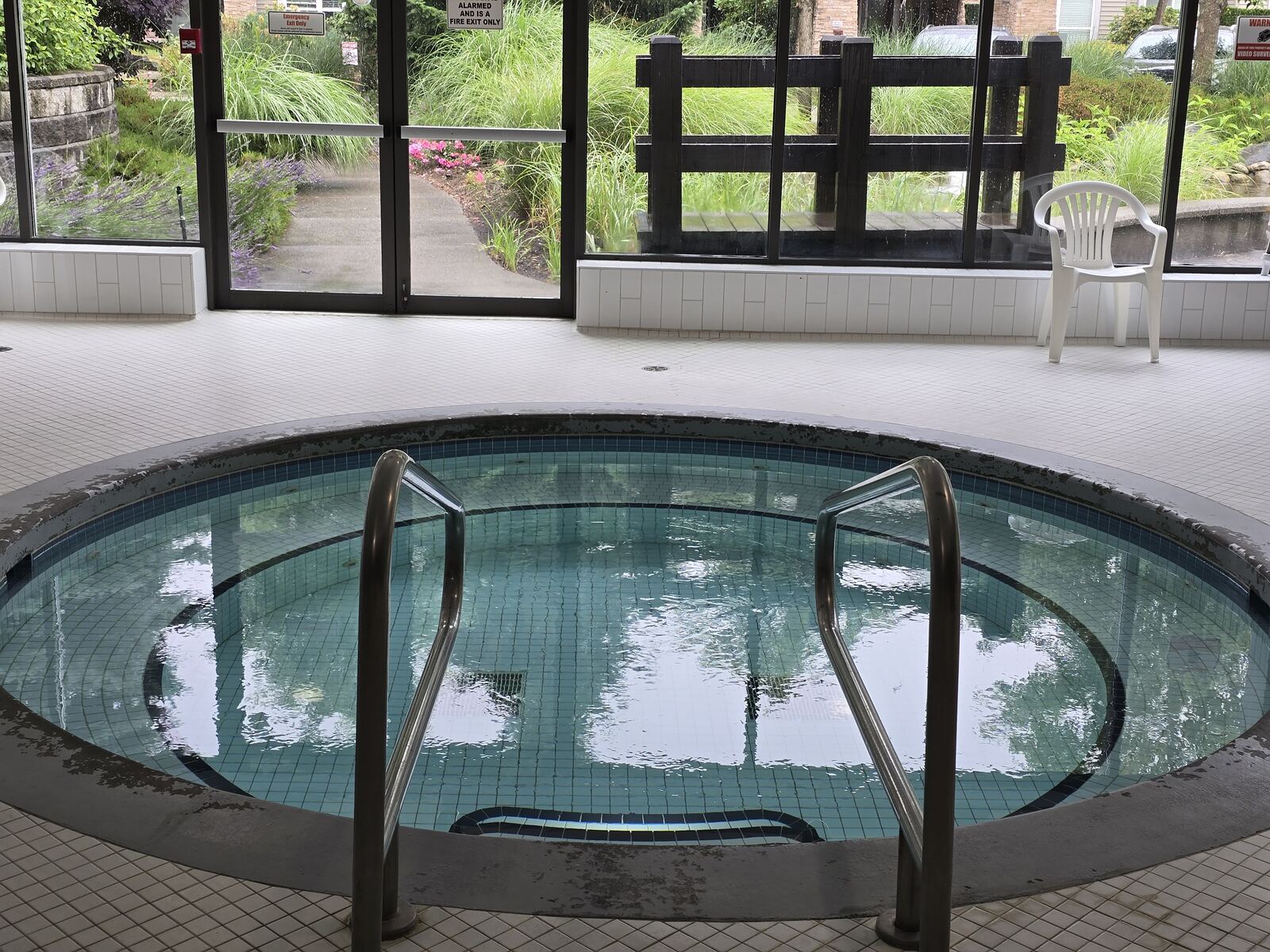 Indoor hot tub seating area